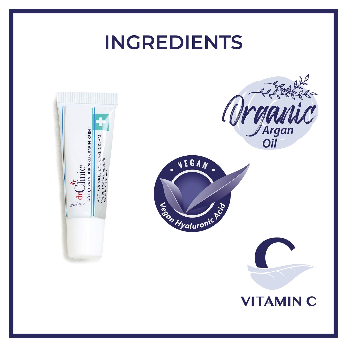 Dr.Clinic Anti Wrinkle Eye Care Cream | Anti Aging, Firming Moisturizer Eye Repair Cream for Dark Circles, Under Eye Bags | with Organic Argan Oil, Vegan Hyaluronic Acid, Peptide Complex 15 ml.