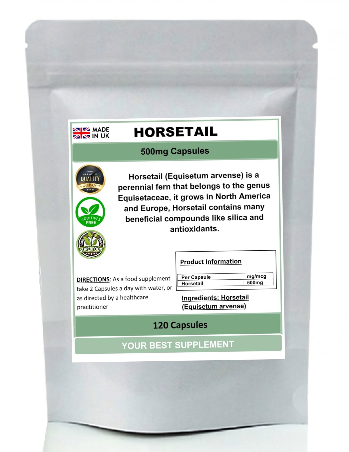 Your Best Supplement Horsetail Capsules 500mg 100% Natural Pure no additives (Premium Quality) (120)