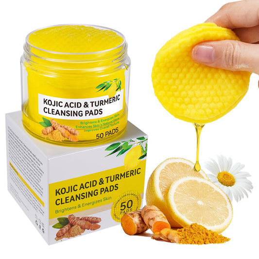 AIKUWWOIRQIA Kojic Acid and Turmeric Cleansing Pads, 50 Pcs Turmeric Cleansing Pads for Dark Spots, Turmeric Exfoliating Cleansing Pads, Acne Scars, Unclog Pores, Balance Skin Oil