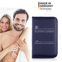 marQus Solingen Manicure Set for Women and Men - 12-Piece Professional Pedicure Kit - Presented in a Genuine Leather Case - Perfect for Travel, as a Gift, or for Home Use, Darkblue