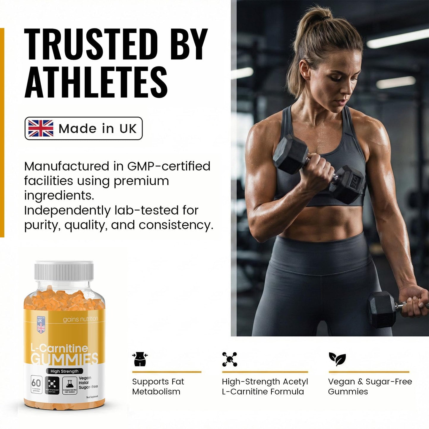 Gains Nutrition GN Acetyl L Carnitine Gummies | 60 L-Carnitine Gummies for Men & Women - High Strength Acetyl-L-Carnitine with Ashwagandha, Vitamins B6, B12 | Mango Flavour, Non-GMO & Suitable for Vegans