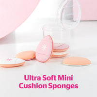 Brushworks Mini Pillow Puffs – 6 Beauty Sponges with Travel Case, Triangular Makeup Sponges for Precision Blending, Setting & Contouring, Ultra-Soft, Vegan & Cruelty-Free