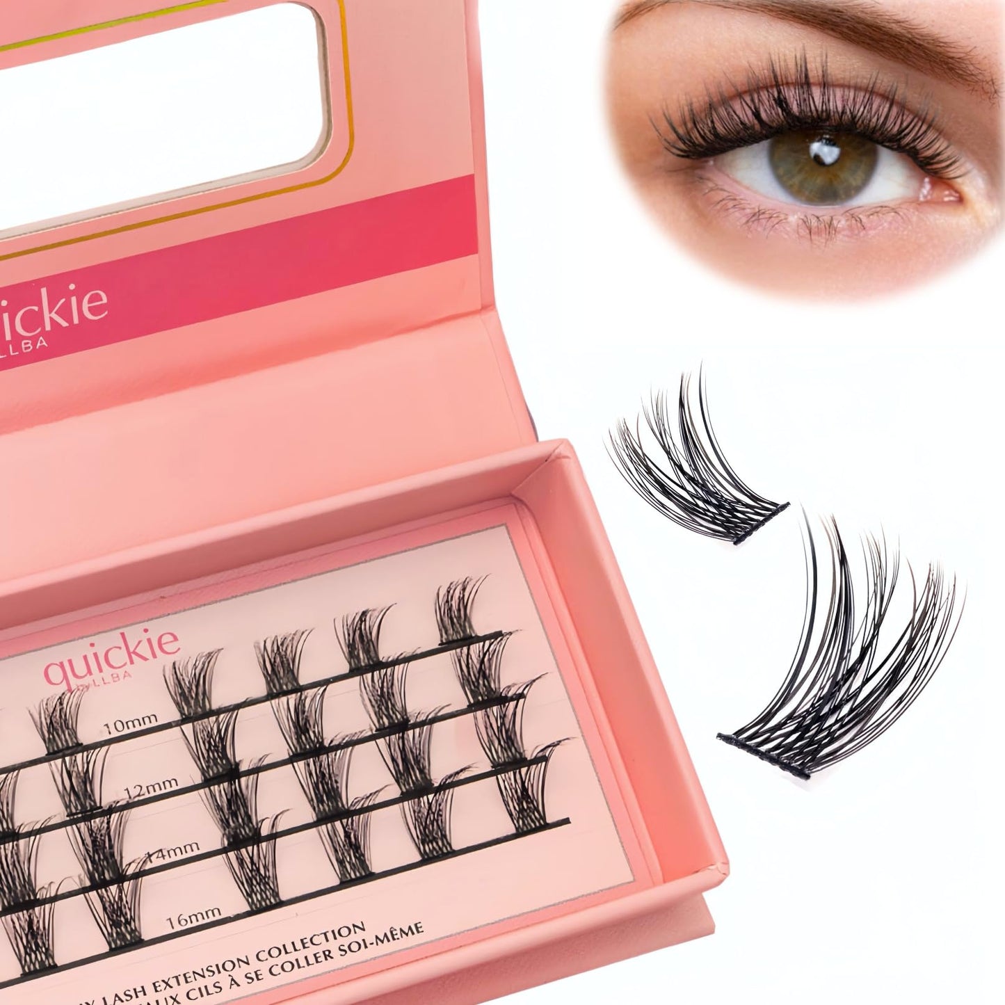 Quickie by LLBA DIY Lash Extensions | Handmade Cluster Individual Lashes | C/D Curl | 8-16mm Mixed Lengths | Easy Home Eyelash Extensions Application (Everyday Classic 003, D 8mm-14mm)