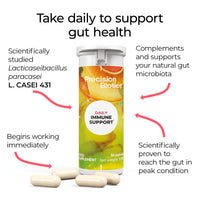 PrecisionBiotics Daily Immune Support - Daily Gut Health Probiotics Supplement - L.CASEI 431 Bacterial Culture Strains + Vitamin C - 30 Capsules