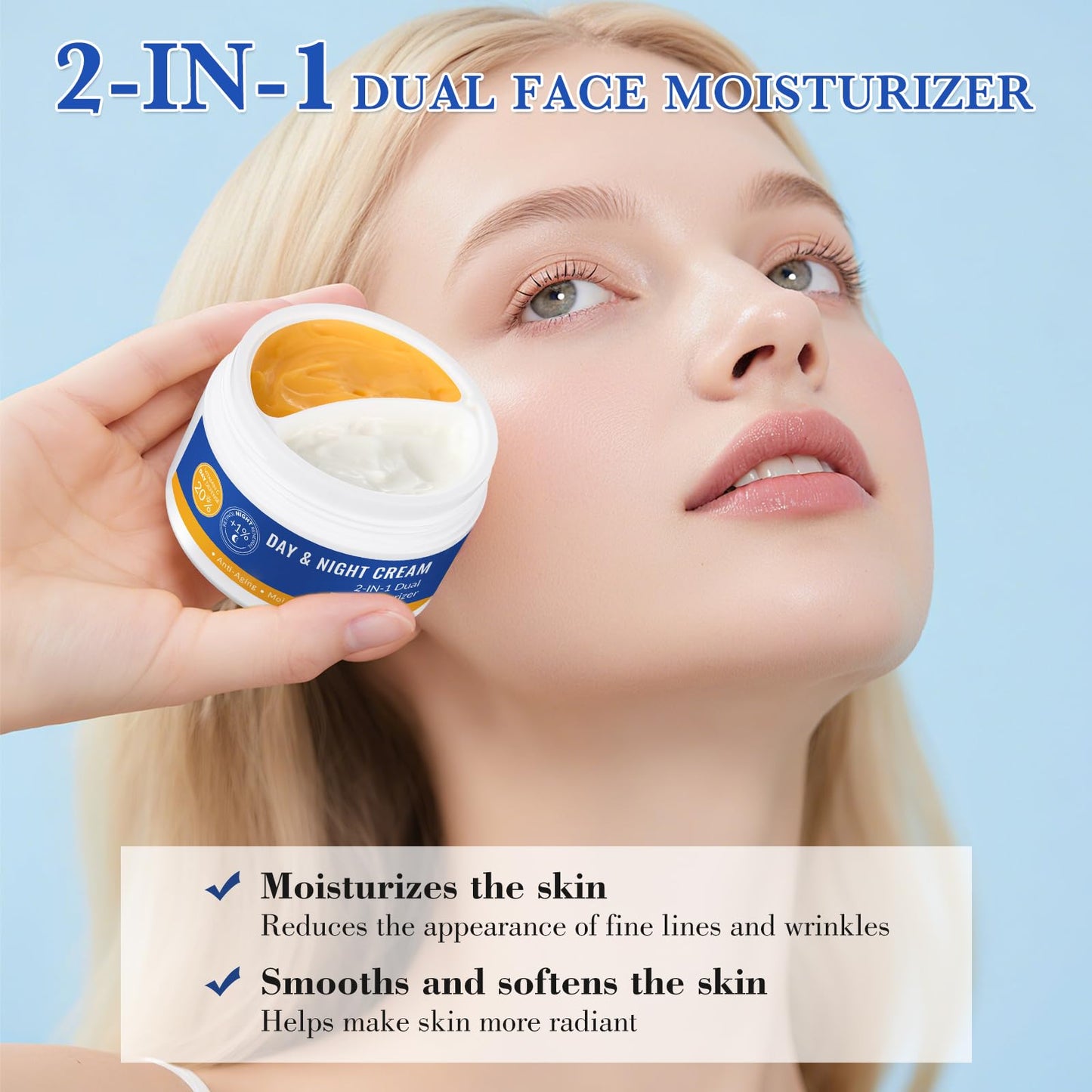 AOPEIBOTO Day & Night Face Cream, 20% Vitamin C Day Cream and 1% Retinol Night Renewal, 2-In-1 Dual Face Moisturizer for Women, Men 3.53oz/100g