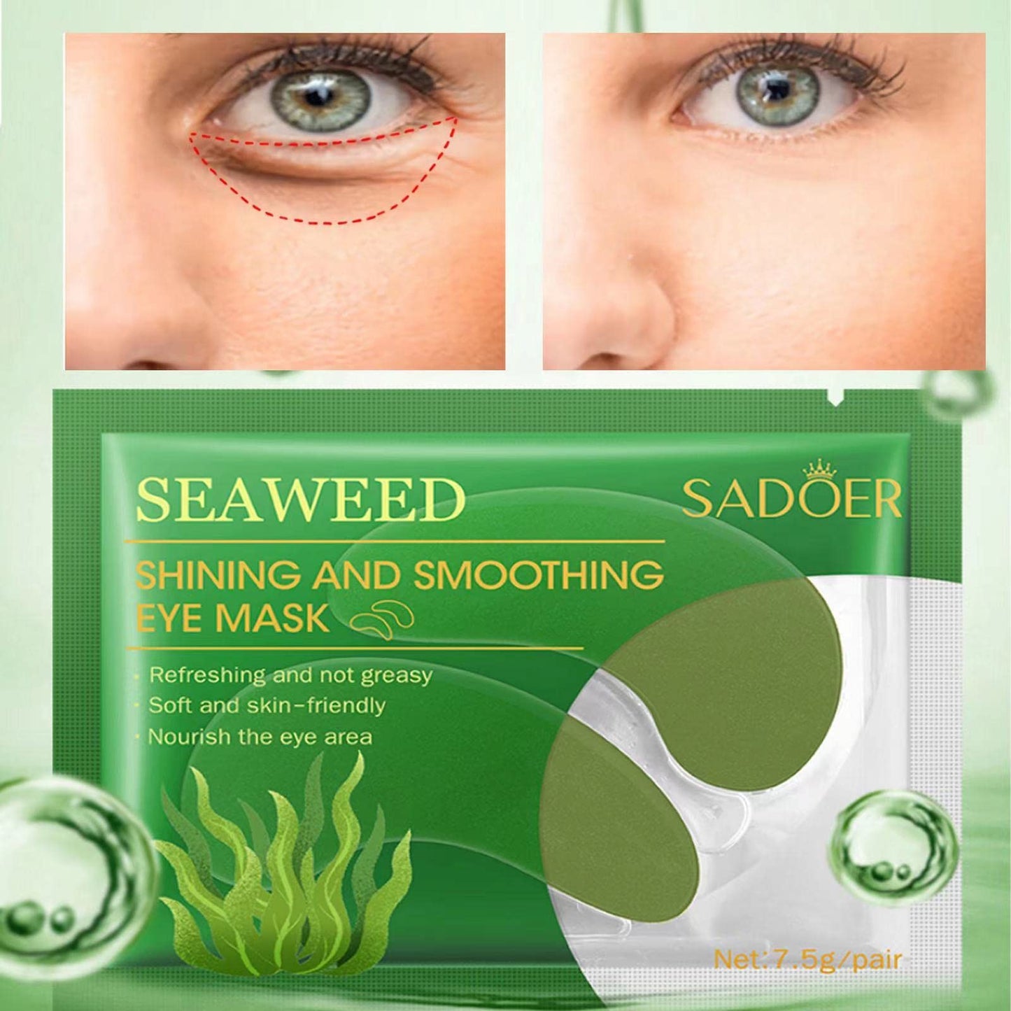 Deth Oneth Seaweed Under Eye Patches,Collagen Hydration Eye Mask for Improving Eye Puffiness, Dark Circles, Removing Eye Bags, Reducing Wrinkles, Eye Treatment Mask（3 piece）