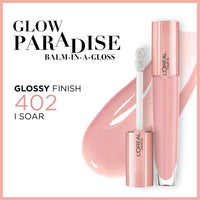 L'Oreal Paris Paradise Glow Balm-in-Gloss – Plumping Lip Gloss with Hyaluronic Acid & Collagen, Lightweight, non-sticky with intense hydration – Non-Sticky, Nourishing Formula, 402 I Soar