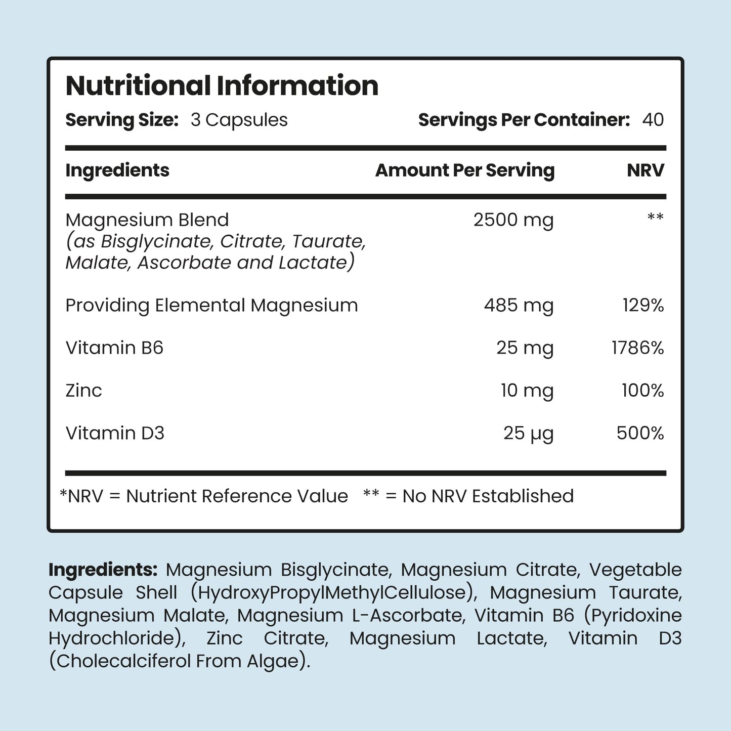 VitaBright Magnesium Glycinate 6-in-1 Complex 2500mg, 485mg Elemental Magnesium Supplements High Strength, With Zinc, Vitamin D3 & B6, 120 Capsules