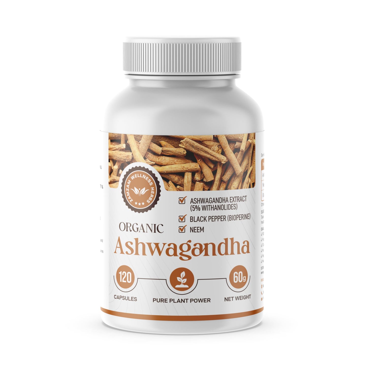 Zamzam Wellness Herbs Organic Ashwagandha Extract with Neem & Black Pepper – High-Strength Herbal Supplement for Stress Relief, Immunity & Energy Support