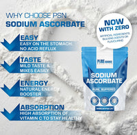 Pure Source Nutrition Pure Sodium Ascorbate Food Buffered Vitamin C L Ascorbic Acid Powder Food Grade 250g Vegan Supplements