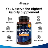 NEW LEAF PRODUCTS Electrolytes Tablets - High Strength Rehydration Tablets - with Potassium, Calcium, Sodium, Chloride, and Magnesium Fasting Keto Electrolytes Vegan Made in UK