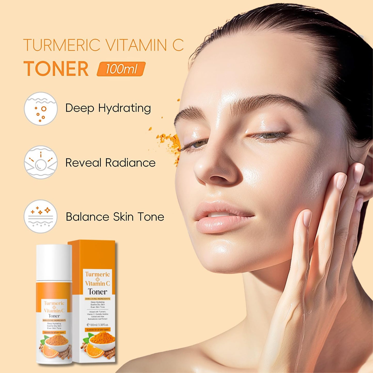 TBeautfave Vitamin C + Turmeric Face Toner | Turmeric Toner for Face | Brightening Facial Toner | Hydrating Toner | Pore Minimizer | Reduce Dark Spots & Acne | Alcohol Free | 100ml