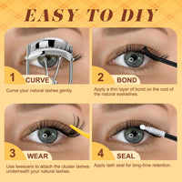 QUEWEL Cluster-Lashes-Kit, 320PCS Lash Extension Kit Mixed Length 10-16mm, Thick Eyelash Clusters with Bond And Seal and Lash Tweezers, Easy DIY at Home for Women(30+40+50+60D KIT)