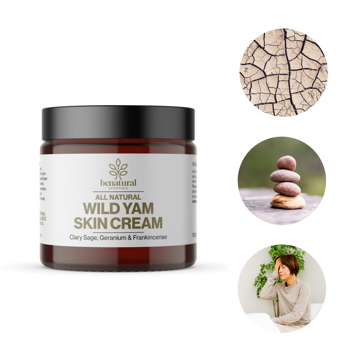 Benatural Essentials Wild Yam Skin Cream 100g | Hydrating & Nourishing Moisturiser for Mature Skin | Gentle Botanical Skincare for Women | Ideal for Use During Menopause | Made in the UK