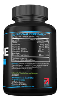 SS Sport Supplies Taurine Supplement 1500mg Capsules Per Serving - Added Magnesium Glycinate, Vitamin B6, B3 and Vitamin D3-120 High Strength Taurine Capsules - (2 Capsules Per Serving)