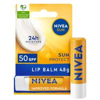 Nivea Sun NIVEA SUN Protect Caring Lip Balm SPF50 (4.8g), Factor 50 Balm with Shea Butter, Protection Against UVA/UVB Rays with 24H Moisture, Lip Care, No White Cast