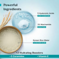 Pilgrim Korean Rice Water Hydra Glow Moisturizer 100Gm with 5 Hyaluronic Acids, 3% Niacinamide, 5 Ceramides | 5x Hydration & Instant Glass Skin | Oil-Free, Lightweight Gel | For Women & Men