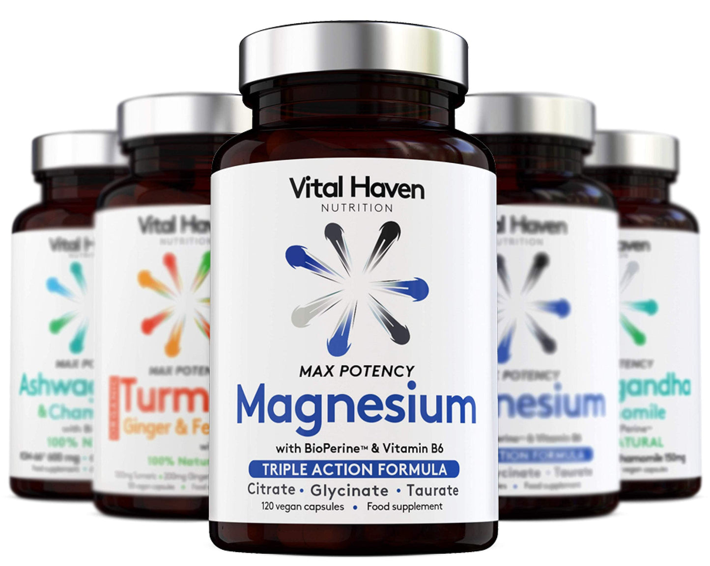 Complex Triple Action Formula - Magnesium Citrate + Glycinate + Taurate and Vitamin B6 with Bioperine for Maximum Absorption - Max Potency - Premium Ingredients - Vegan - Made in The UK