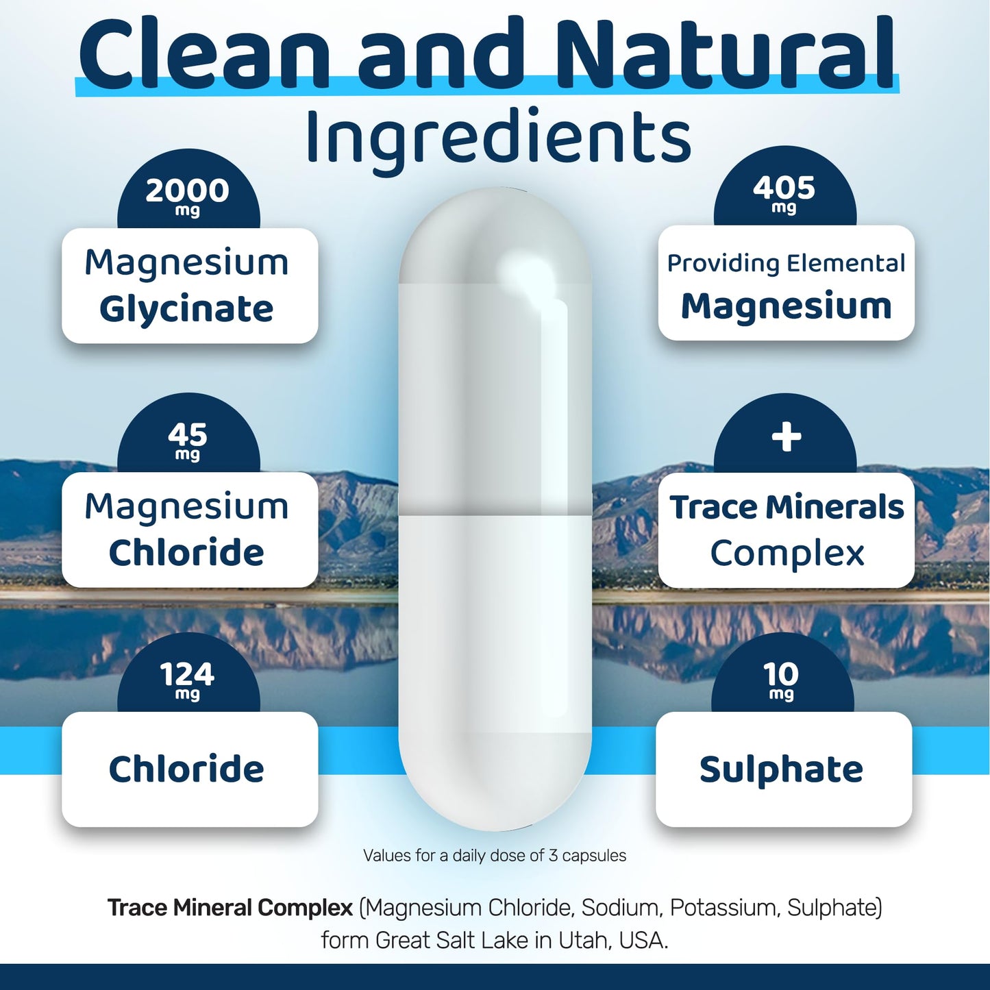 Ultra Lyte Magnesium Glycinate with Trace Minerals – High Absorption Magnesium Supplements for Sleep Aid, Stress Relief & Muscle Support – Vegan & Gluten-Free – 2000mg Magnesium – 90 Count