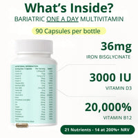 Bari Enhance 3 Month Supply - Bariatric Multivitamin with Iron 36mg | One A Day Bariatric Vitamins for Gastric Bypass and Gastric Sleeve | ADEK Vitamins Bariatric Vitamin D and B12 | 90 Easy to Swallow Capsules
