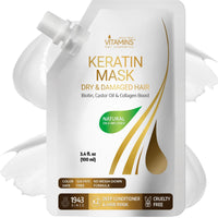 VITAMINS hair cosmetics VITAMINS Hair Cosmetics Keratin Hair Mask for Damaged Hair - Protein Keratin Treatment Deep Conditioner for Dry Locks - Collagen Biotin & Castor Oil Repair Dryness & Enhance Shine - 100 ML