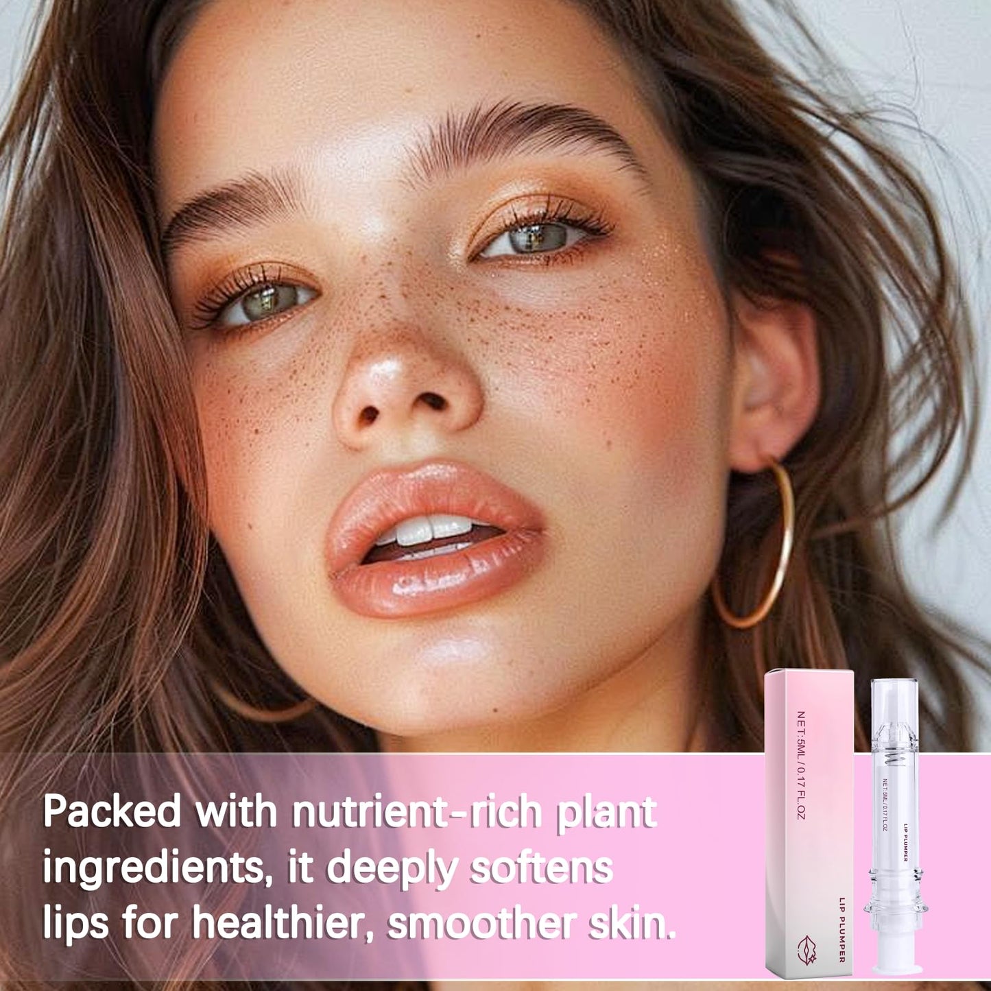 Lip Plumper, Plumping Lip Gloss, Clear Lip Serum Balm, Day & Night Lip Essence Oil for Lips Filler, Hydrating Nourishing Soothing Cooling, Non-Sticky, Reduce Lip Lines Enhance Lip Elasticity, 5ml