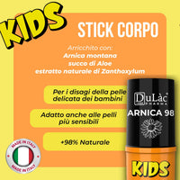 DULÀC FARMACEUTICI 1982 Dulàc - Arnica Stick Kids Body Relief 15 ml, 99% Natural Arnica Cream for Children 6+ Months, Balm for Bruises and Swelling, 70% Arnica Salve Enriched with Aloe, Nickel Tested, Pocket Size
