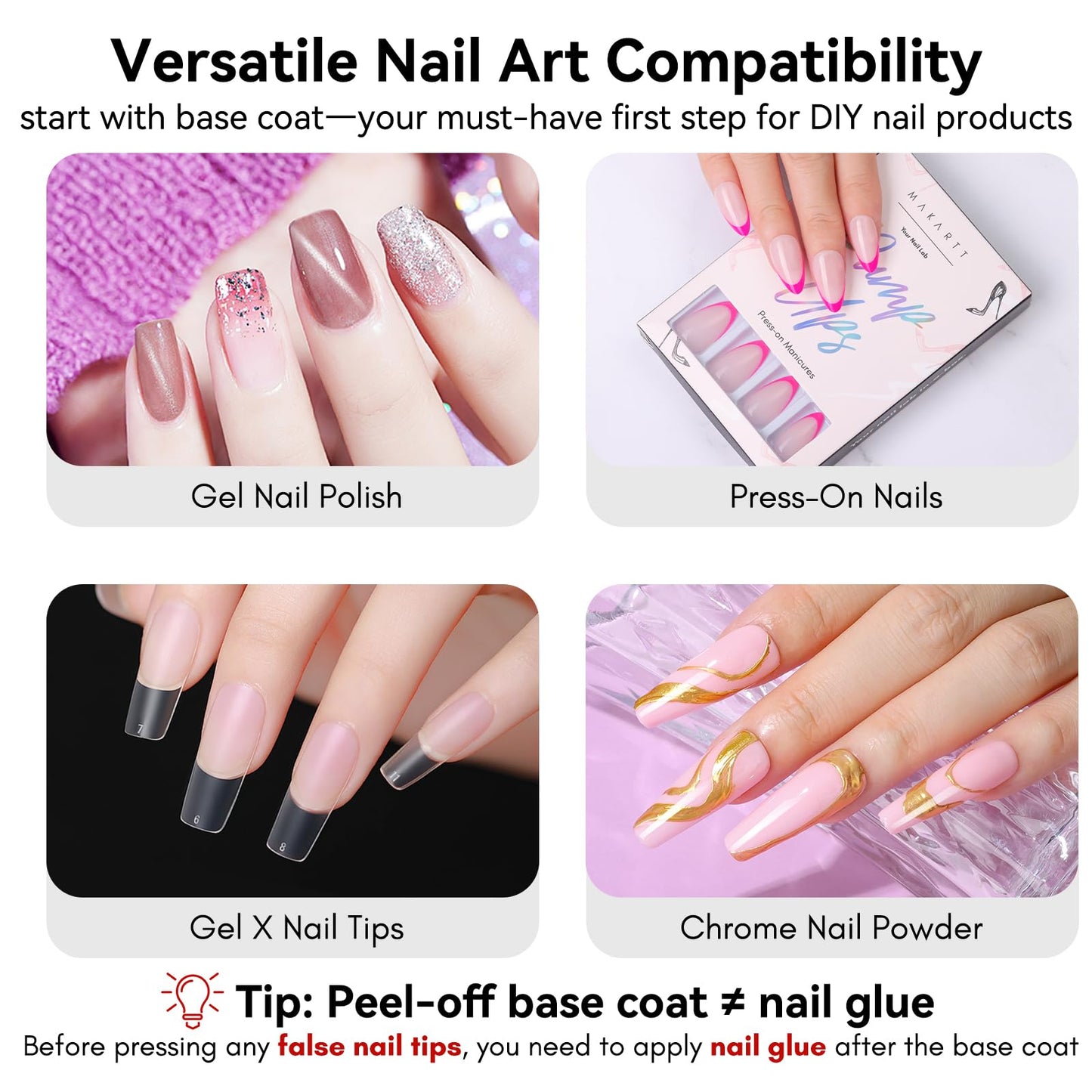 Makartt Peelable Base Coat -15ML Peel off Clear Nail Coat with 2 Wooden Stick, Easy Removal Gel Base Coat for Nail Art Beginners,UV Lamp Required, Ideal for DIY Home Manicure Salon Use