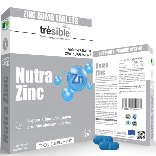 Tresible Zinc Tablets (4 Weeks Supply) - Kids Zinc 50mg for Skin Hairs Nails Bones and Metabolism - Immune Support High Strength Zinc Supplements for Men & Women - Zinc Tablet for Adults