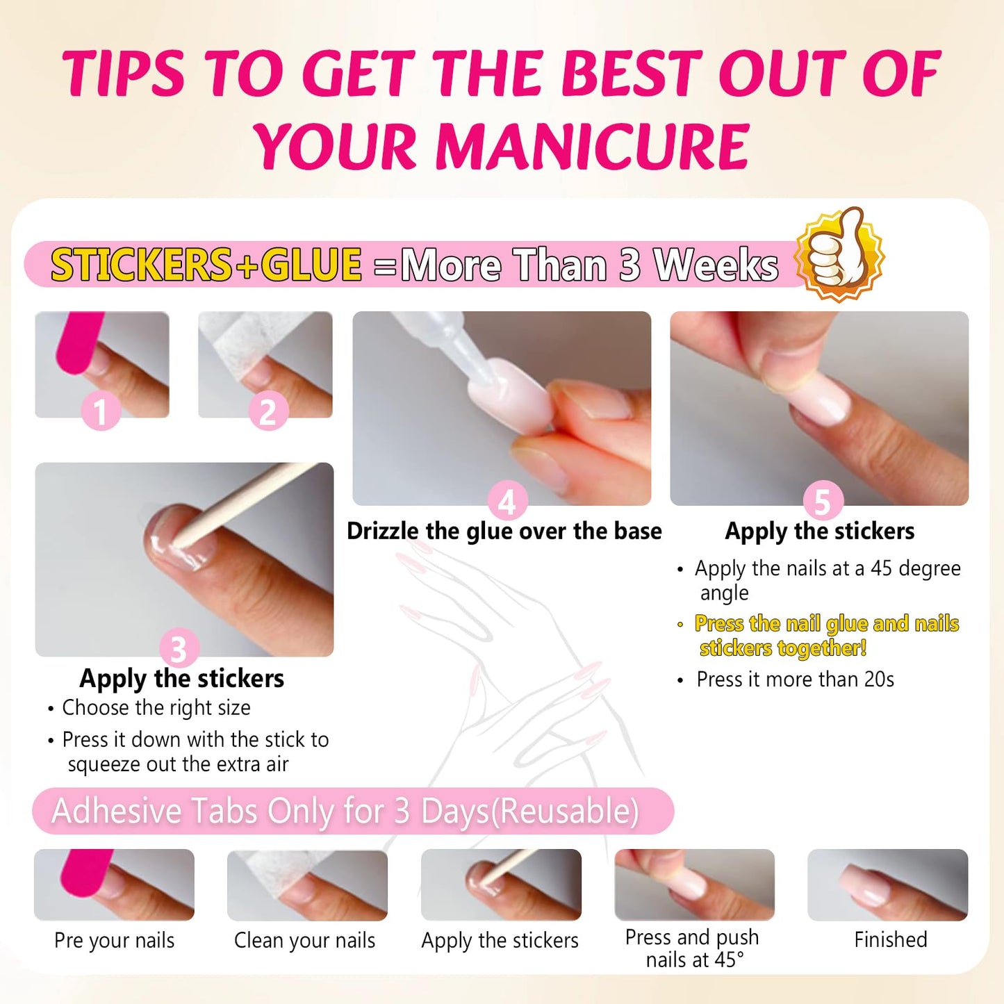 Ceboic French False Nails Short, 24Pcs Square Fake Nails Pink Orange Swirl Press on Nails with Rainbow Designs, Full Cover Artificial Nail Tips Stick on Nails for Women and Girls