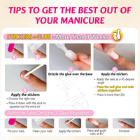 Ceboic French False Nails Short, 24Pcs Square Fake Nails Pink Orange Swirl Press on Nails with Rainbow Designs, Full Cover Artificial Nail Tips Stick on Nails for Women and Girls