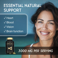 SuperSelf Fish Oil Omega 3 Capsules High Strength - 3000mg Triple Potency - Easy to Swallow with No Fishy Aftertaste - 120 Softgels - UK Made Omega 3 Supplements High in DHA & EPA - Pure & Sustainable Fish Oil