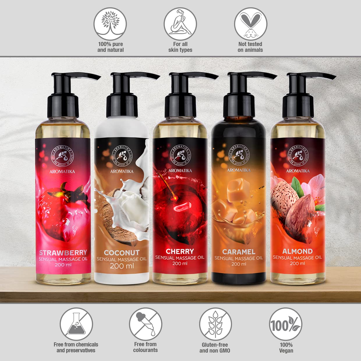 AROMATIKA trust the power of nature Sensual Massage Oil Vanilla & Coconut 2x200ml - Edible & Kissable Massage Oil - Blend of Almond and Grapeseed Oils - Coconut oil - Massage Body Oil - Relaxing Massage Oil - Aromatherapy Massage Oil