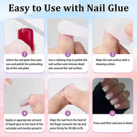 NLFOX 24PCS Ombre Press on Nails - Short Square False Nails with Glue - Nude Stick on nails for Women - Gradient Fake Nails 12 Sizes - Full Cover Glue on nails Long Lasting for DIY Manicure at Home