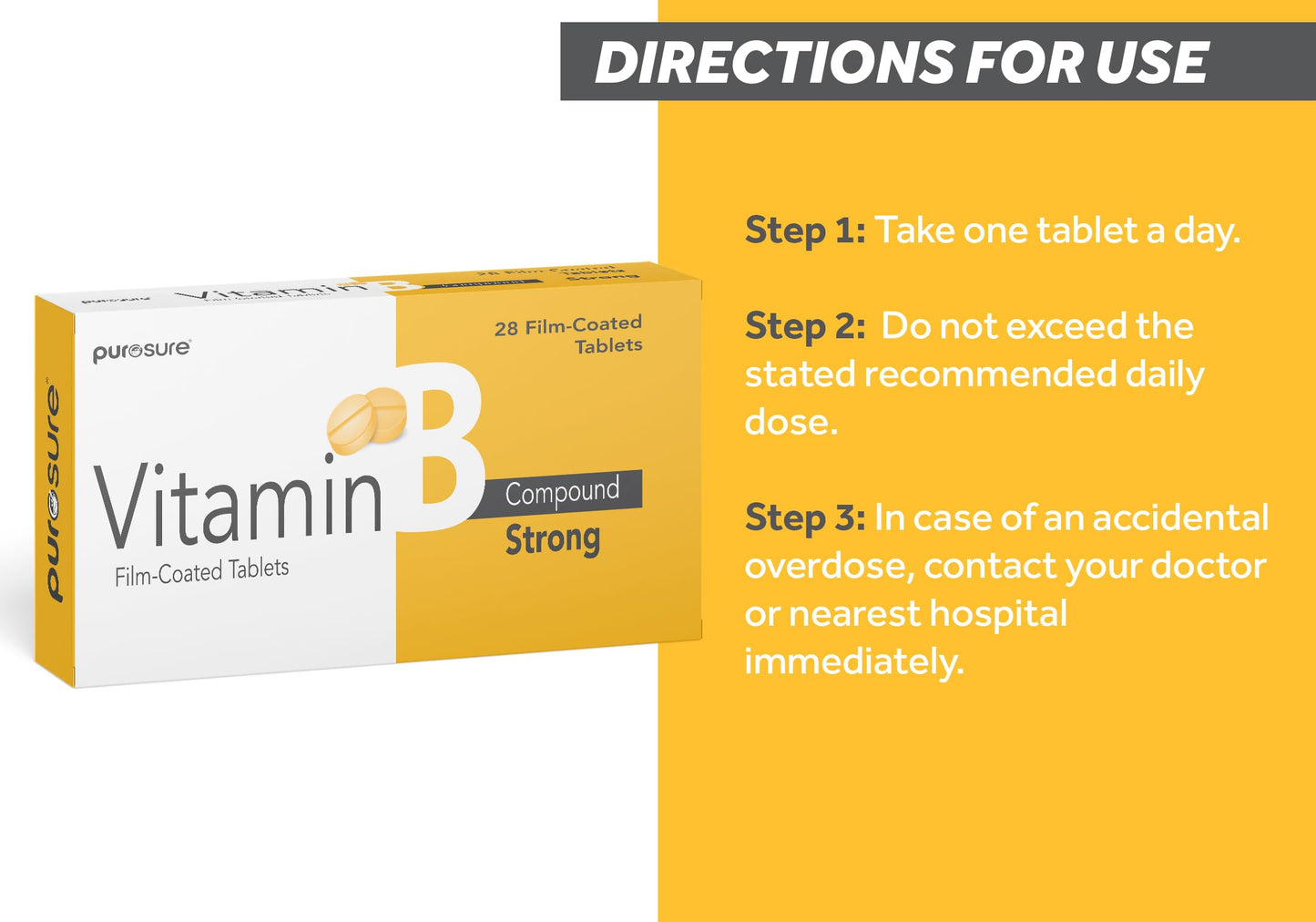 Purosure Vitamin B Compound Tablets | Dietary Supplement | B Compound – 28 Film Coated Tablets