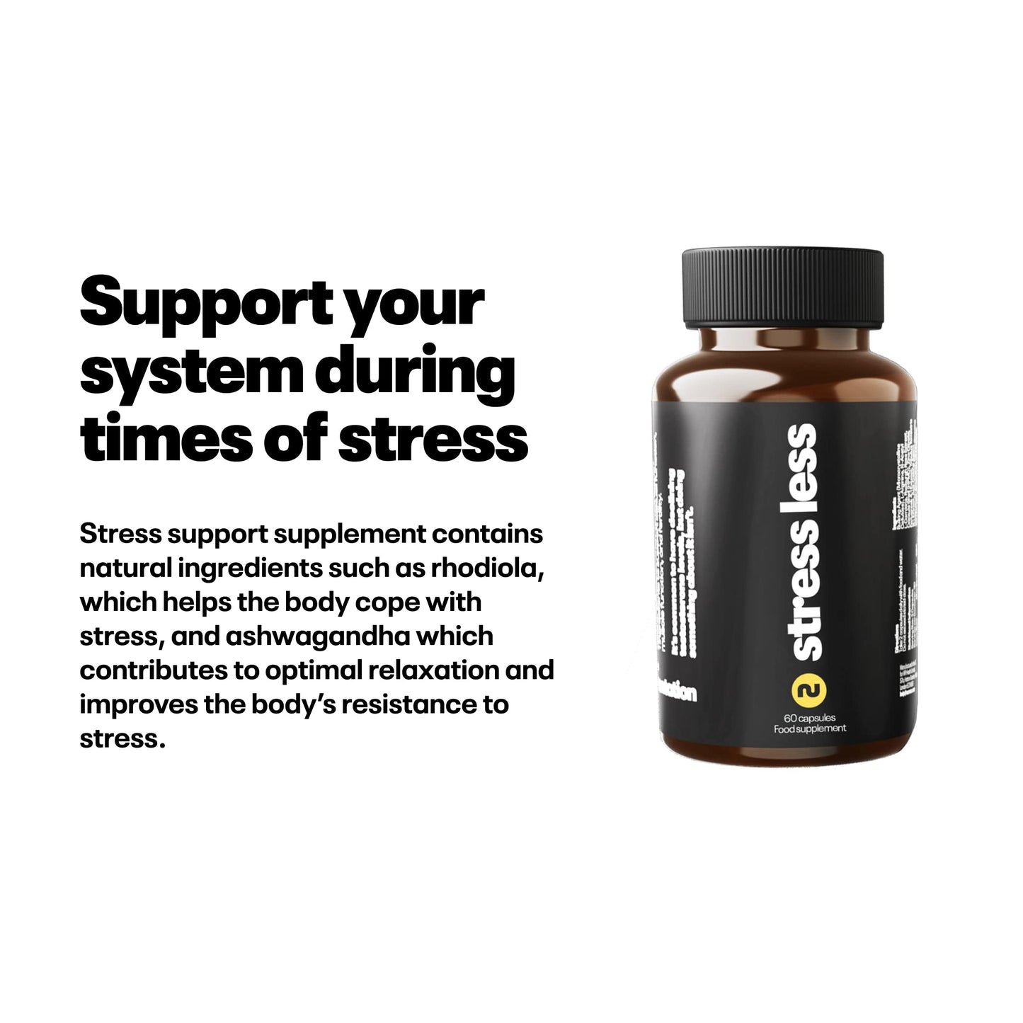 NUMAN Numan Stress Support | Find Calm & Relief | Naturally Sourced Ashwagandha & Rhodiola | Vitamin B | 60 Tablets | 1100mg per Serving