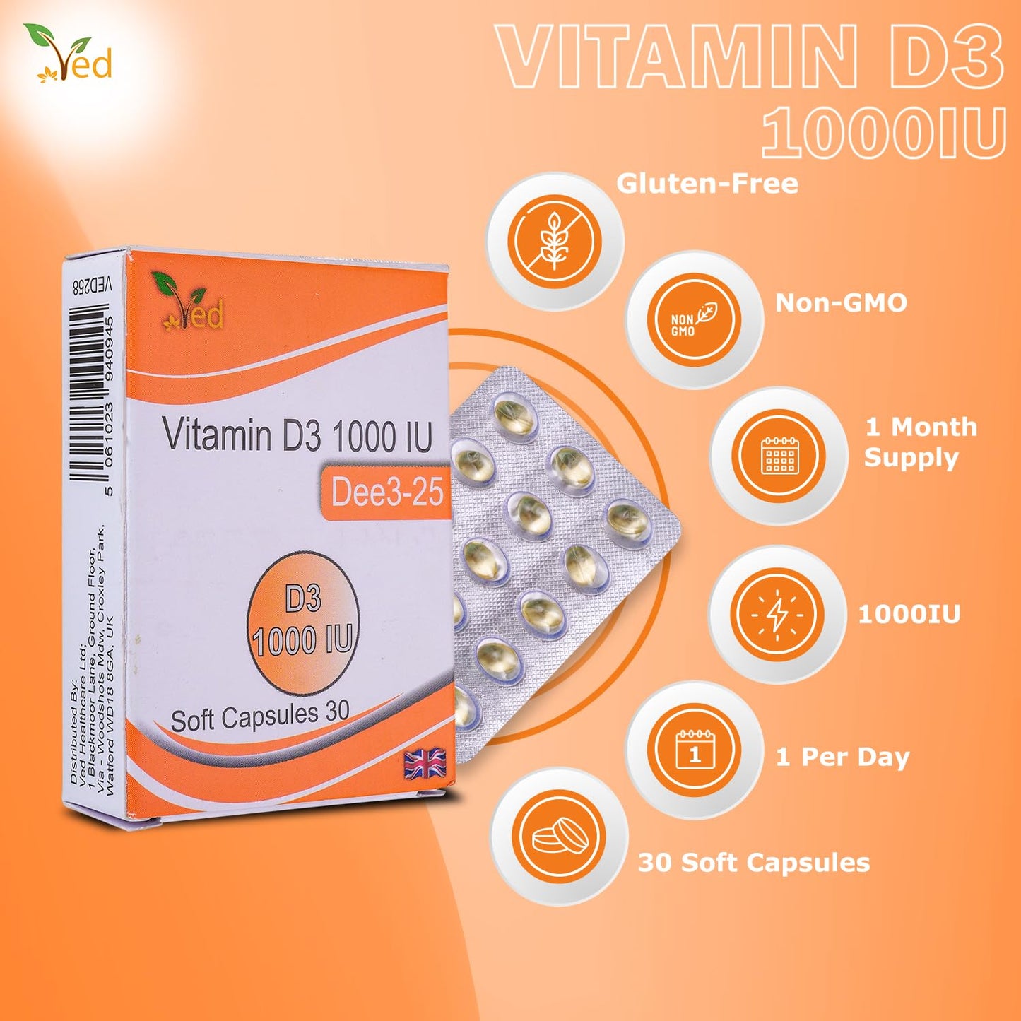 VED Vitamin D3 1000 IU SOFTGEL | 30 Days Supply