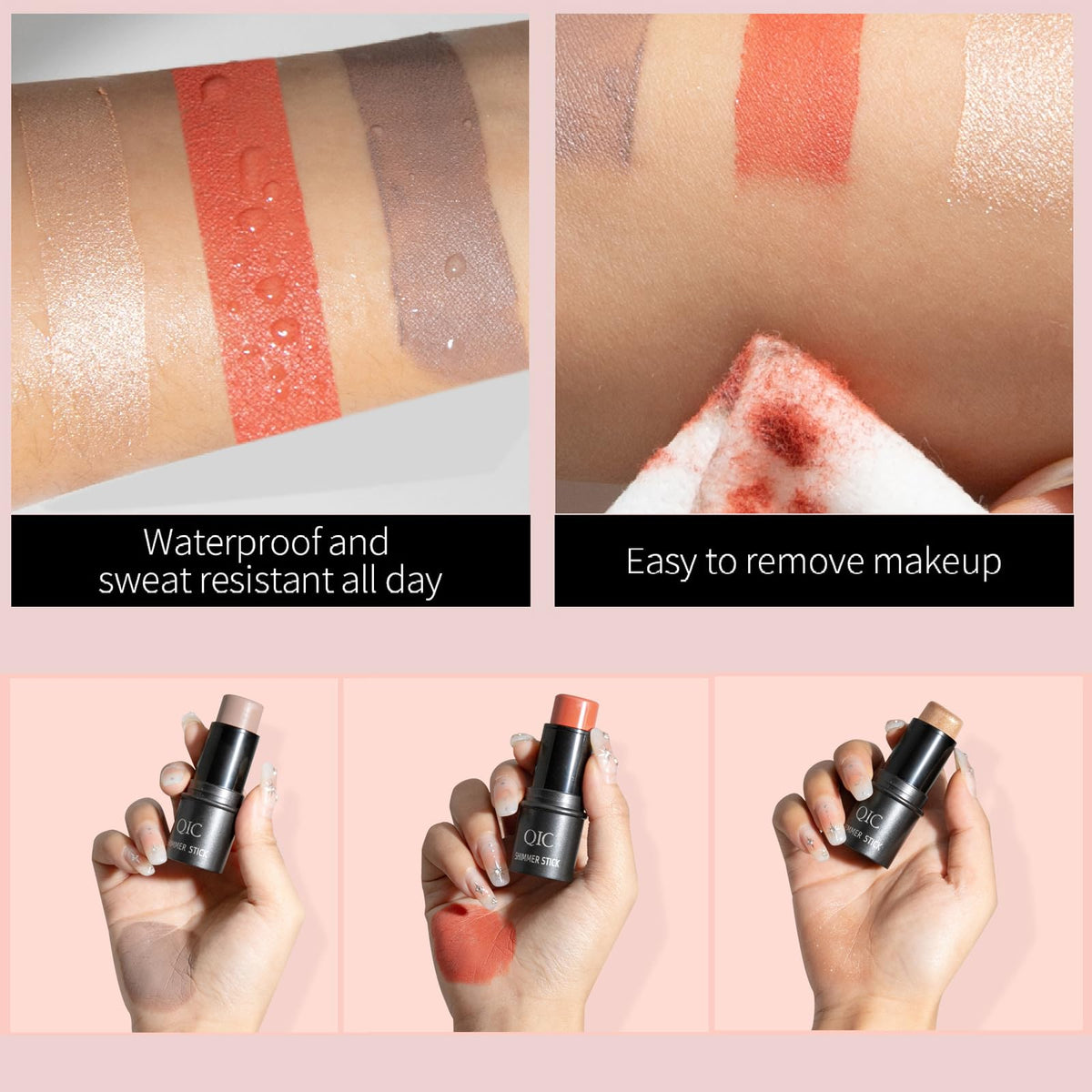 DENESTUP 3Pcs Contour Stick, Bronzer Highlighter and Blush Sticks, Cream Contour Beauty Wand with Brush, Long Lasting & Smooth Natural Face Contouring Illuminator, Professional Makeup Kit for All Skin