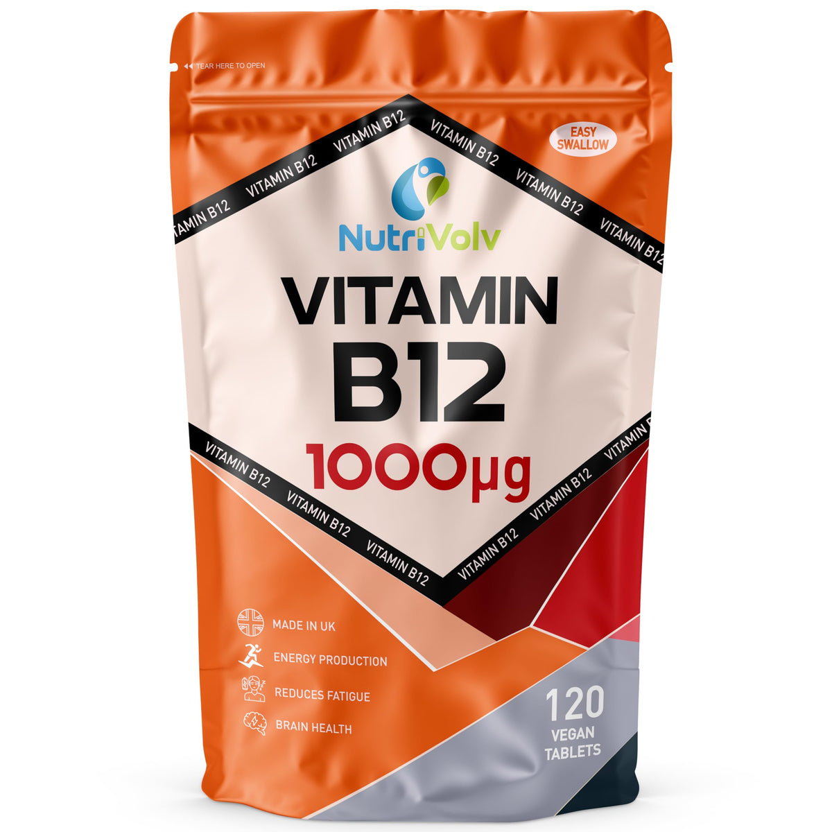 NutriVolv Vitamin B12 1000mcg - Pure Methylcobalamin - High Strength Vegan Supplement - Supports Immunity, Reduces Tiredness, Improves Energy - 120 Vegan Tablets - 4 Month Supply