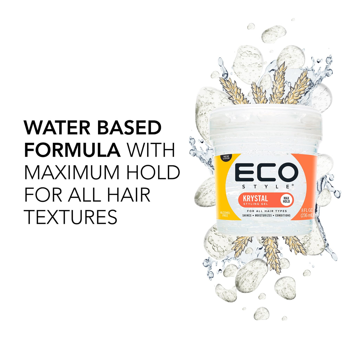Eco Style Krystal Eco Styler Hair Gel, Hydrate & Style, Alcohol-Free, Clear 473 ml (Pack of 1)