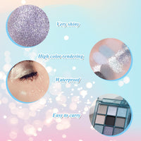 MADGININE Blue Eyeshadow Palette,Blue Eye Shadow For Women,Blue Makeup Blue Glitter Eyeshadow Light Blue Eyeshadow Blue Eyeshadow Palette Suitable For Parties, Nights Out 3 Eye Shadow Brushes Free