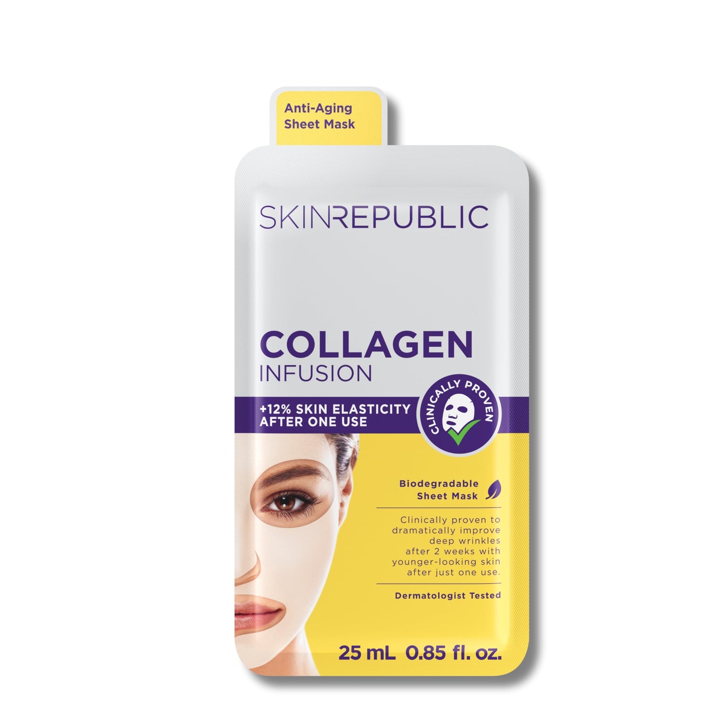 Skin Republic Collagen & Vitamin E Infusion Sheet Mask | Helps with Fine Lines & Wrinkles | For Younger-looking Skin | Made in Korea (Pack of 1)