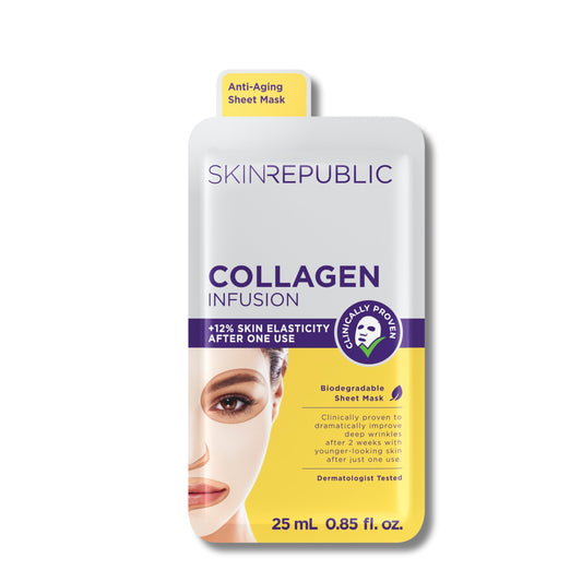 Skin Republic Collagen & Vitamin E Infusion Sheet Mask | Helps with Fine Lines & Wrinkles | For Younger-looking Skin | Made in Korea (Pack of 1)