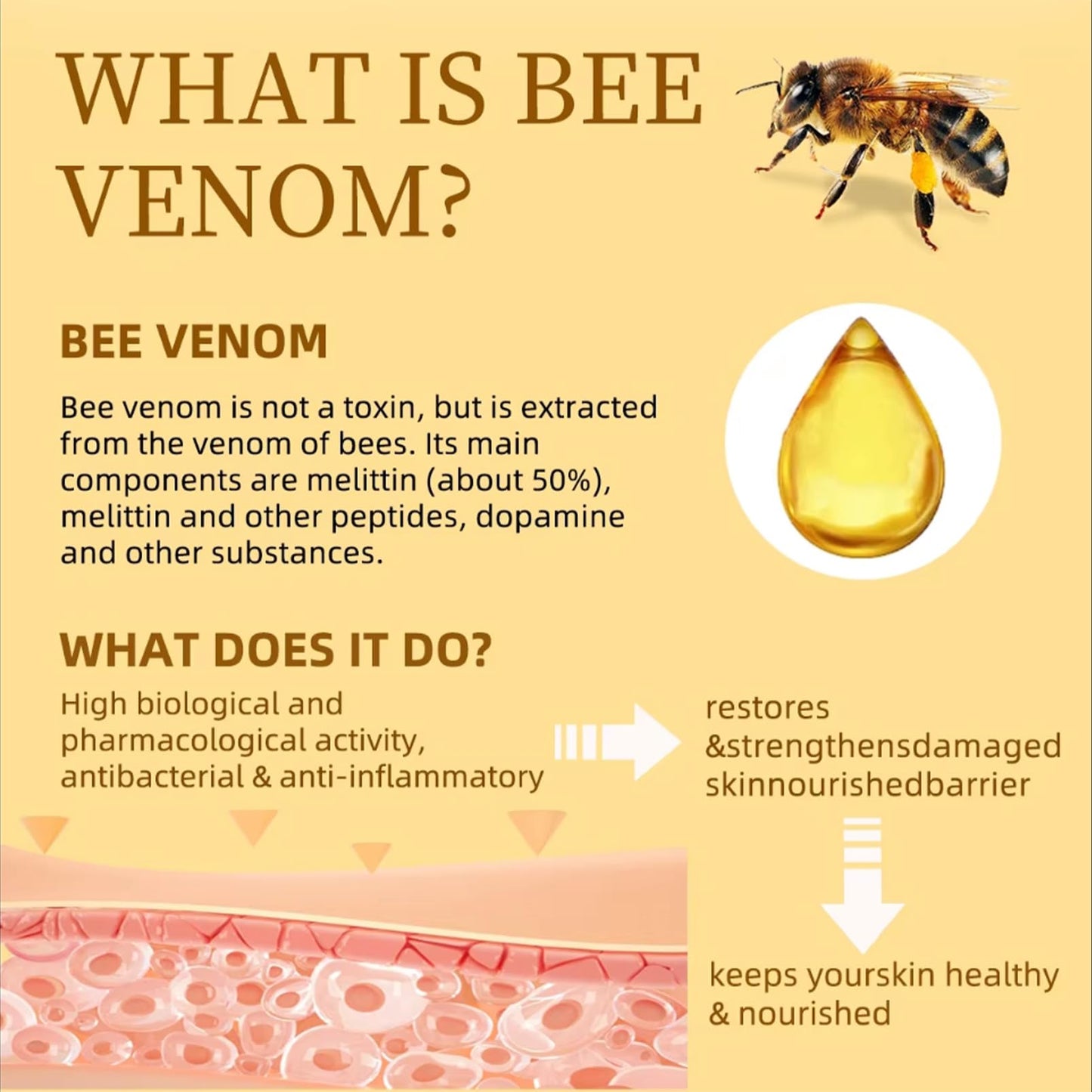 CrownLite Bee Venom Comprehensive Cream, Bee Venom Skin Restoration Cream, Moisturize and Lift 3 in 1, Professional Skin Care, Deeply Reduces Wrinkles, Suitable for All Skin Types