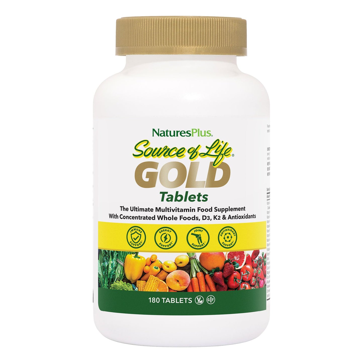 Nature's Plus NaturesPlus Source of Life Gold Tablets - Whole Food Multivitamin for Men and Women, Energy Booster, Immune Support - Vegetarian, Gluten Free - 180 Tablets