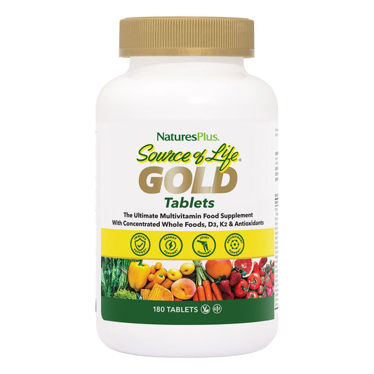 Nature's Plus NaturesPlus Source of Life Gold Tablets - Whole Food Multivitamin for Men and Women, Energy Booster, Immune Support - Vegetarian, Gluten Free - 180 Tablets