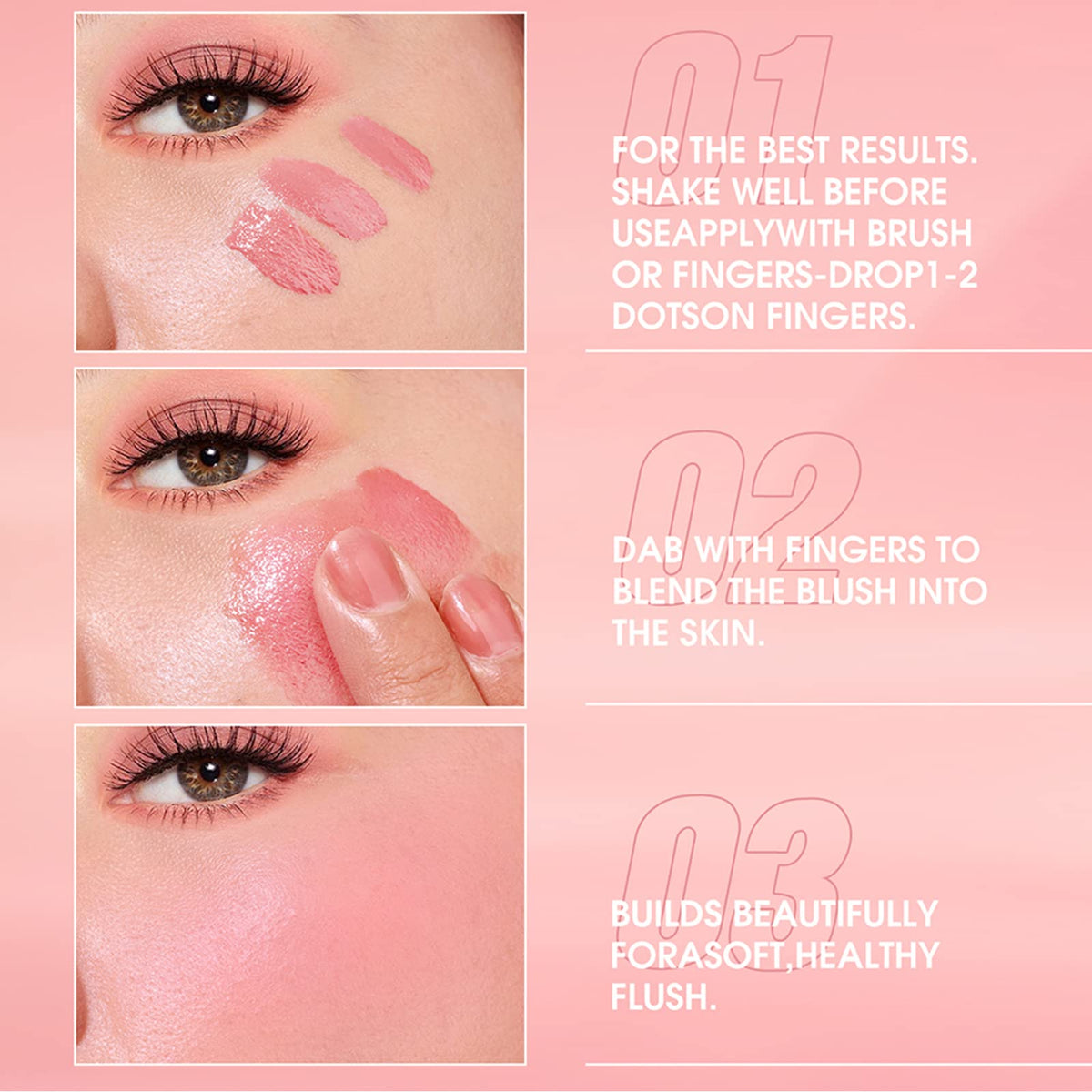 KTouler 3 Pcs Blush Stick Blush Makeup,Lightweight, Cream Blush Long Lasting Moisturizing,Liquid Blush Beauty Wand for Women(#101,#103,#107)