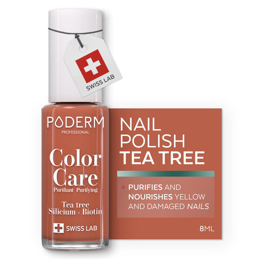 PODERM Nail Care Polish with Tea Tree - Terracotta | Swiss Lab - 8ML | Enriched with Tea Tree, Silicon & Biotin | Purifies, Clarifies & Nourishes Yellow Nails | Created by a Podiatrist