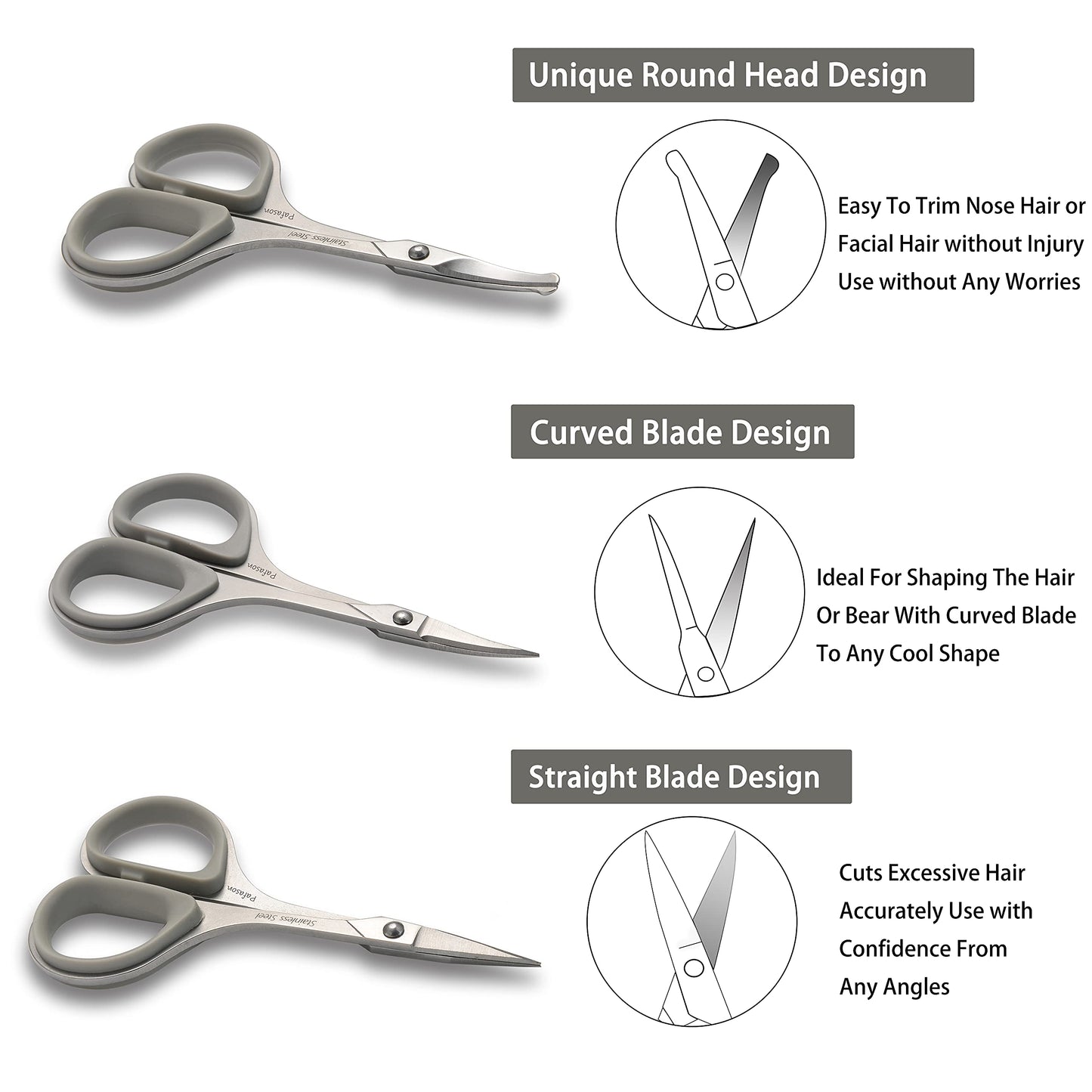 Pafason PAFASON Stainless Steel Mustache Beard Facial Nose Hair Trimming Scissor Set with Safety Cover and Leather Pouch