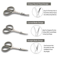 Pafason PAFASON Stainless Steel Mustache Beard Facial Nose Hair Trimming Scissor Set with Safety Cover and Leather Pouch